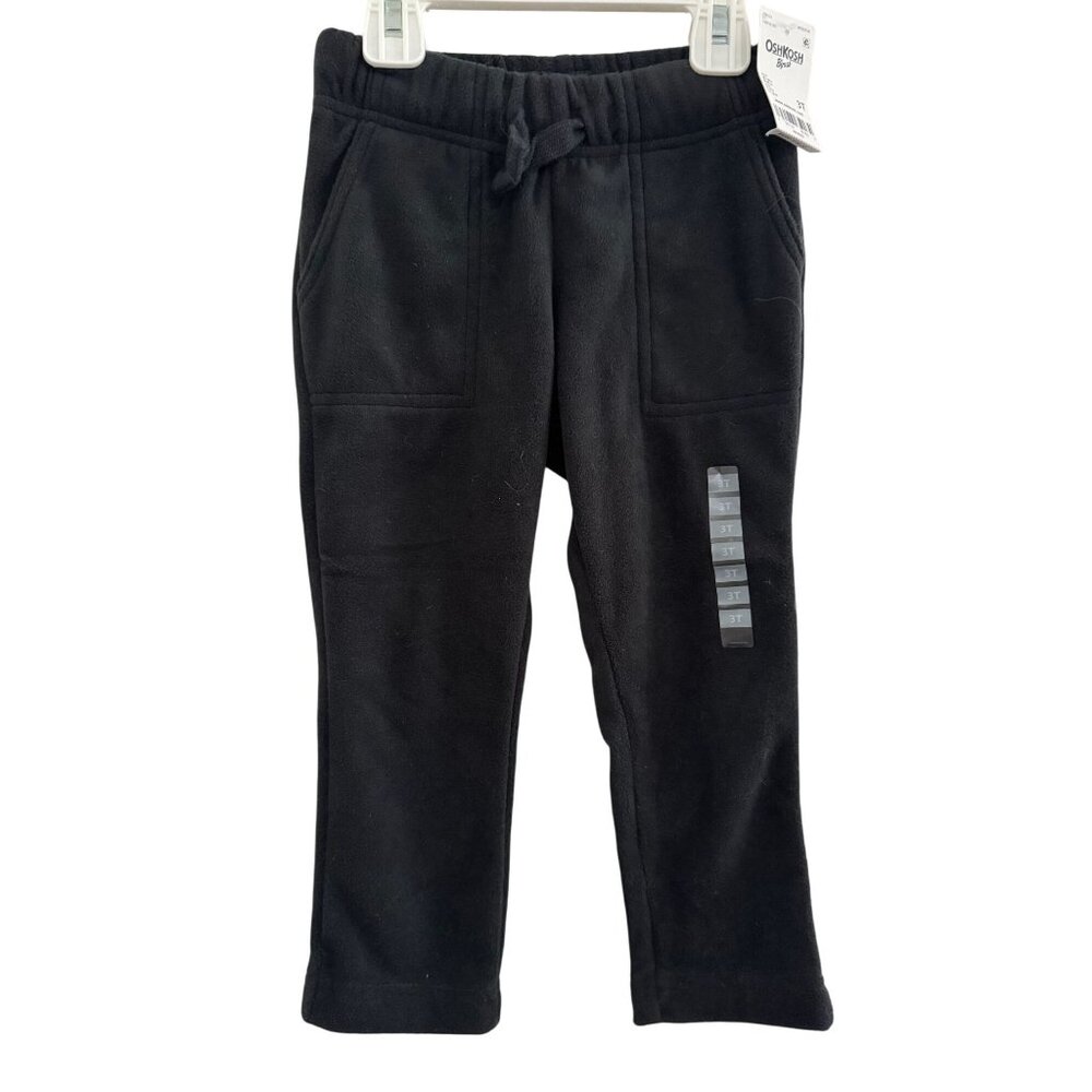 OshKosh Bgosh Toddlers Black Fleece Pants Size 3T Elastic Waist & Pockets